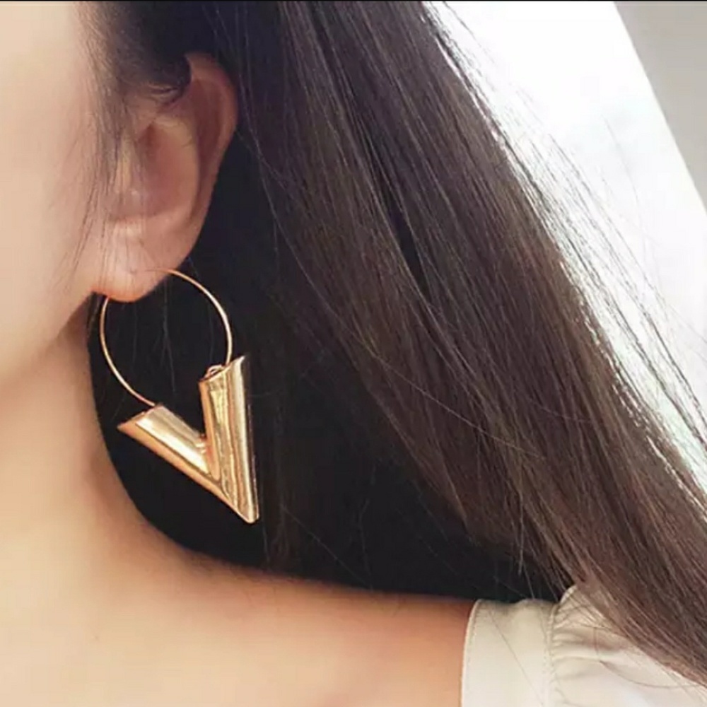 Gold V Shaped Earrings - Picture 3 of 8